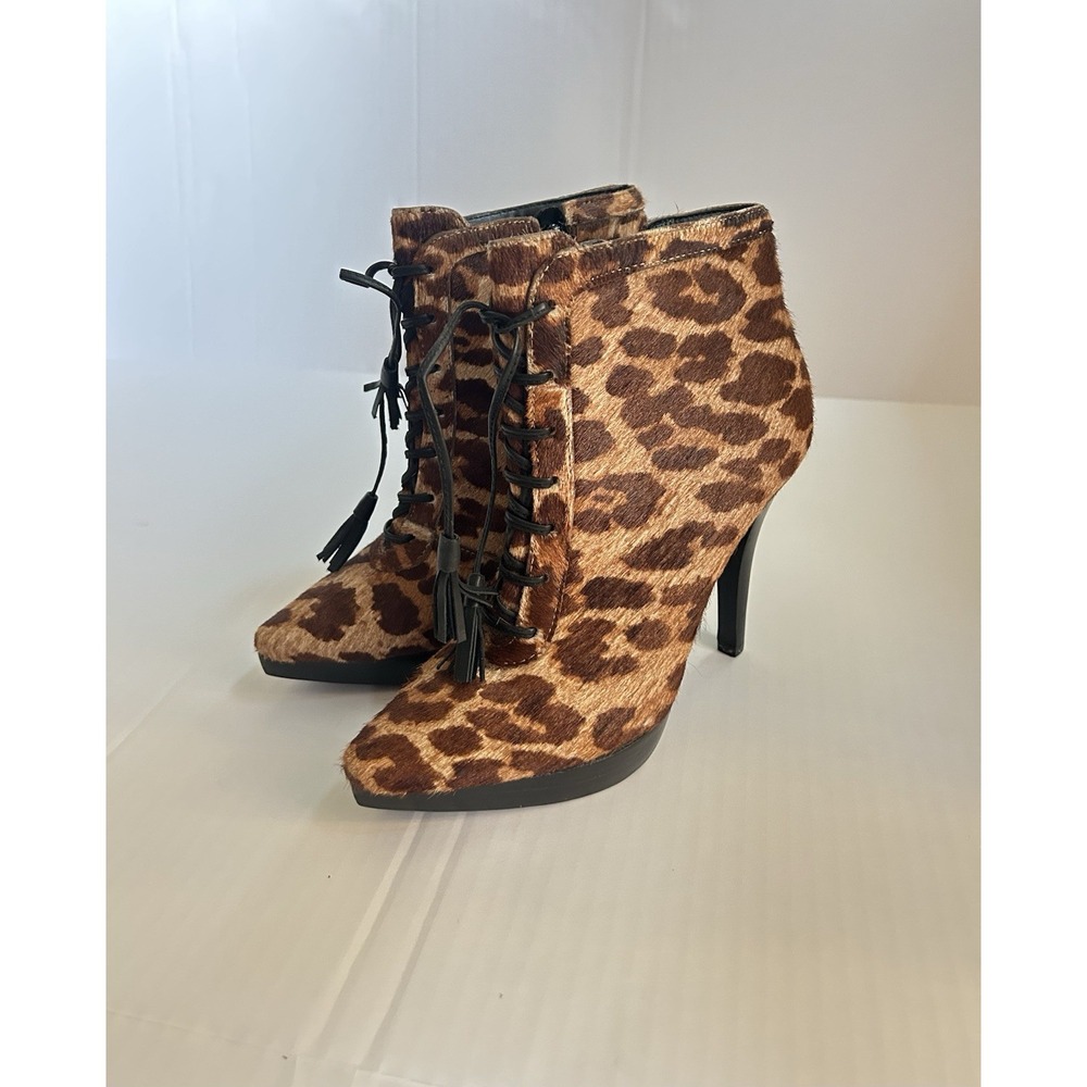 2000s Steve Madden Sesto Leather Print Stiletto Booties Indie Sleaze Grunge Y2K